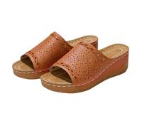 Women's Sandals Wedge Heel Lazy Slippers Easy Wear Beach Sandals Open Toe Non Slip Shower Shoes Indoor Outdoor Footwear Suitable for Bathroom Pool Beach Holiday Brown