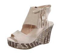 Women's Sandals Wedge Heel Tassel High Heels Fish Mouth Thick Sole Platform Shoes Women's Slipper Shoes, White, 4 UK