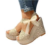 Womens Sandals Wedge Heels Sandal Open Toe Lace-up Sandals Platform Sandals Ladies Chunky Ankle Strap Sandals Beach Shoes Women's Casual Lace Chunky Summer Sandal Lightweight Footwear Plus Size