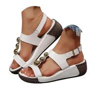 Women's Sandals Wedge Sandals, Stylish Open Mules with Metallic Pearl Embellishments, Soft Sole, Comfortable Versatile Sandals. Women's Sneaker Original,Platform Sandals Slip On, White, 4.5 UK
