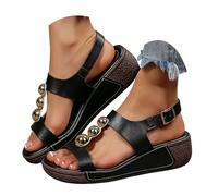 Women's Sandals Wedge Sandals, Stylish Open Mules with Metallic Pearl Embellishments, Soft Sole, Comfortable Versatile Sandals. Women's Sneaker Original,Platform Sandals Slip On, black, 4 UK