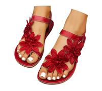 Women's Sandals with Arch Support Elegant Casual Shoes for Beach Everyday Boho Sandals with Elastic Ankle Strap Airy Summer Shoes for Jeans Skirts Comfortable Slip On Models, red, 6 UK