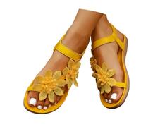 Women's Sandals with Arch Support Elegant Casual Shoes for Beach Everyday Boho Sandals with Elastic Ankle Strap Airy Summer Shoes for Jeans Skirts Comfortable Slip On Models, yellow, 6 UK