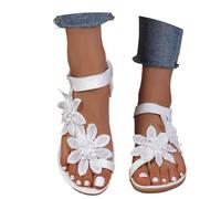 Women's Sandals with Arch Support Elegant Casual Shoes for Beach Everyday Boho Sandals with Elastic Ankle Strap Airy Summer Shoes for Jeans Skirts Comfortable Slip On Models, White, 10 UK