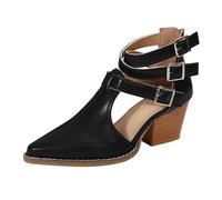 Women's Sandals with Block Heel - High Heels Women's Strappy Pumps Square Toe Evening Shoes Closed Sandals Buckle Evening Shoes Elegant Stiletto Shoes Dress Shoes, black, 8.5 UK