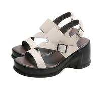 Women's Sandals with Block Heel Platform Sandals Women's Platform Summer Shoes Lightweight Outdoor Sandals with Leather Outsole Breathable Hollow Beach Shoes Women Fashion Buckle Leisure Sandals