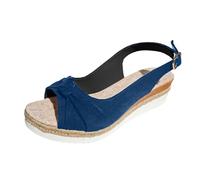 Women's Sandals with Bow, Open Toe, Buckle, Wedge Heel, Thick Sole, Flat Roman Sandals, Summer Gladiator Sandals, Comfortable Sandals for Beach, Holiday, Leisure 2026, blue, 6 UK