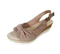 Women's Sandals with Bow, Open Toe, Buckle, Wedge Heel, Thick Sole, Flat Roman Sandals, Summer Gladiator Sandals, Comfortable Sandals for Beach, Holiday, Leisure 2026, khaki, 8.5 UK