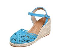 Women's Sandals with Braided Edge Closed Toe Hollow Front Plain Hook Pattern Back Strap with Adjustable Buckle Ankle Strap | Casual Espadrilles for Going Out, Vacation, 01 Sky Blue, 7 UK