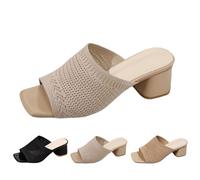 Women's Sandals with Heel, Beige, Summer Shoes, Women's Comfortable Open, Mules, Platform Summer Slippers, Elegant Slippers, Orthopaedic Leisure Sandals, Wedding Slippers, Non-Slip Toe Sandals, black