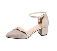 Women's Sandals with Heel, Comfortable, Closed Toe, Glitter, Lace, One-Piece Lightweight Summer Elegant Street Shoes, Comfortable Summer Shoes, Casual Shoes for Holidays, Beach and Everyday Use, gold