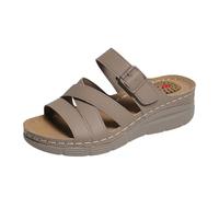 Women's Sandals with Heel, Comfortable, Leather Slip-on, Outdoor Beach Shoes, Massage Footbed, Flat Step, Comfortable Toe Separator, Breathable Sandals, Leisure Summer Shoes, khaki, 5 UK