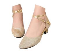 Women's Sandals with Heel, Dance Shoes Women's Silver Diamond Glitter Shoes Stiletto Shoes Elegant Closed Strappy Pumps Festive Sequins Ball Shoes Latin Evening Shoes Glitter Bridal Shoes, gold, 9 UK