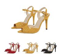 Women's Sandals with Heel, Elegant Clip Pumps, Women's Sandals, Latin Dance Shoes, Stiletto Heel, Evening Shoes, Glitter Women's Sandals, Peeptoe Women's Sandals for Wedding, Anniversary, yellow, 7 UK