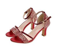 Women's Sandals with Heel, Elegant Glitter High Heels, Adjustable Ankle Strap, Strappy Sandals, Stiletto Sandals with Open Toe, Party, Prom, Wedding, High Heels, red, 5 UK