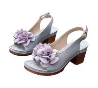 Women's Sandals with Heel, Elegant, Women's Platform Open Toe Summer Shoes with Flowers, Slingback Pumps, Casual Heel Shoes, Block Heel, Wedge Sandals, Wide Feet Women's Sandals, gray, 5 UK