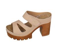 Women's Sandals with Heel Ladies Platform Sandals Summer Comfortable Beach Cushioned Walking Slip On Sliders Slippers Shoes, Beige, 3.5