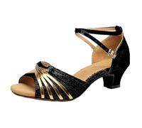 Women's Sandals with Heel, Latin Dance Shoes, Elegant Sandals, Block Heel, Comfortable Open Toe Separators, Non-Slip Summer Shoes for Party, Wedding, Training & Performances, A Black 3, 8.5 UK