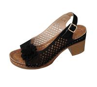 Women's Sandals with Heel, Leisure Sandals, Summer, Comfortable High Heels Sandals, Peep Toe Mesh, Breathable Heel Shoes, Fashionable Flowers, Mary Jane Pumps with Adjustable Buckle Strap, black, 6 UK