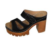 Women's Sandals with Heel, Orthopaedic Shoes, Non-Slip Sandals, Elegant Summer Shoes, Comfortable Slippers, Breathable Slip-On Open Toe Trekking Sandals, Indoor/Outdoor, black, 2/2.5 UK