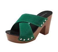 Women's Sandals with Heel, Platform Wedges Sandals, Non-Slip Slippers, Open Toe, Summer Shoes, Arch Support, Mules, Ergonomic Heel Shoes, Hands-Free Slip-Ins Sandals, Green, 9 UK