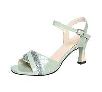 Women's Sandals with Heel, Sexy, Summer Shoes with Heel, Plain Stiletto Heel, Buckle Strap, Women's Sandals, Large Mouth Rhinestone Sandals, Shoes, Beach Sandals, Mint Green, 6 UK