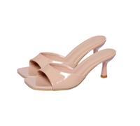 Women's Sandals with Heel, Slippers, Elegant Mules, High Heel Women's Mules with Square Toe, Slippers, Comfortable Slip-On Shoes, High Heels, Sandals, Beach Shoes, red, 6 UK