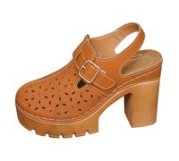 Women's Sandals with Heel, Women's Elegant Summer Sandals, Platform Roman Sandals with Block Heel, Wedge Sandals, Plain Wedge Sandals, Buckle Straps, Leisure Sandals, orange, 4 UK