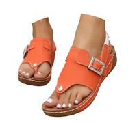 Women's Sandals with Platform and Low Wedge Elegant Open Toe Trekking Ankle Strap Orthopedic Roman Sandals for Walking Non-Slip for Beach and Holidays, orange, 9.5 UK
