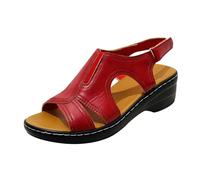 Women's Sandals with Two Straps Buckle Flat Comfortable Summer Sandals Orthopaedic Slippers Mules Slippers Foot Bed Wide Walking Shoes Outdoor Sandals Casual Wide Feet Slippers, red, 7 UK