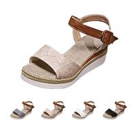 Women's Sandals with Wedge Heel, Elegant Summer Shoes with Platform, Women's Beach Sandals, Fish Mouth Platform Sandals, Vintage Women's Sandals, Adjustable Strap, Espadrilles Ultralight, Wh1, 7 UK