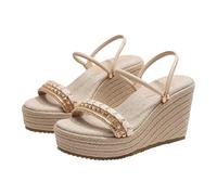 Women's Sandals with Wedge Heel, Espadrilles Elegant Bohemia Platform Sandals Comfortable Soft Wedge Sandals Casual Summer Shoes Non-Slip Beach Sandals with Heel Comfort Casual Shoes, beige, 9 UK