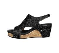 Women's Sandals with Wedge Heel - Glitter Casual Platform Sandals Fish Mouth Peep Toe Sandals Hollow Thick Platform Sandals Elegant Summer Shoes Roman Sandals High Heels with Sequins, black, 8.5 UK