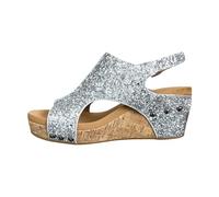 Women's Sandals with Wedge Heel - Glitter Casual Platform Sandals Fish Mouth Peep Toe Sandals Hollow Thick Platform Sandals Elegant Summer Shoes Roman Sandals High Heels with Sequins, silver, 4.5 UK