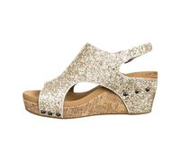 Women's Sandals with Wedge Heel - Glitter Casual Platform Sandals Fish Mouth Peep Toe Sandals Hollow Thick Platform Sandals Elegant Summer Shoes Roman Sandals High Heels with Sequins, gold, 4.5 UK