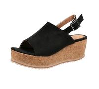 Women's Sandals with Wedge Heel Open, Espadrilles Adjustable Slingback Wedge Sandals Wide H Platform Sandals, Elegant Lightweight Beach Sandals Comfortable Soft Summer Shoes for Everyday Use, black, 7