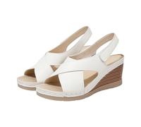Women's Sandals with Wedge Heel, Platform for Sandals, Women's Open Toe Summer Shoes, Elegant Evening Shoes, Girls Beach Shoes, Soft Soles, Sandals, Open Back Sling Pumps, Strappy Sandals, White, 6 UK