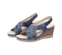 Women's Sandals with Wedge Heel, Platform for Sandals, Women's Open Toe Summer Shoes, Elegant Evening Shoes, Girls Beach Shoes, Soft Soles, Sandals, Open Back Sling Pumps, Strappy Sandals, navy, 9 UK