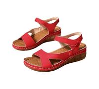 Women's Sandals with Wedge Heel, Summer Shoes Women's Comfortable Elegant Casual Sandals Ankle Strap Sandals Hollow Roman Sandals Buckle Wedge Sandals Breathable Casual Shoes, red, 6 UK