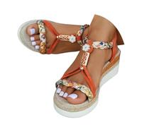 Women's Sandals Women's Comfortable Sandals, Women's Summer Comfortable Lightweight Espadrilles Wedge Sole Jute Lace Up Ankle Modern Adjustable Ankle Strap Casual Boho Classics, orange, 9 UK