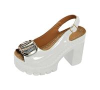 Women's Sandals Women's Comfortable Sandals, Women's Summer Raised Sole Ankle Strap Adjustable Minimalist Resistant Versatile High Wedge Classic for Dining on Terrace Fashion Trend, white, 8.5 UK