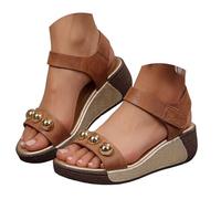 Women's Sandals Women's Comfortable Sandals, Women's Summer Sandals Single Strap Non-Slip Adjustable Padded Insole Synthetic Open Toe Elegant Trend 2026 For Beach, brown, 8 UK