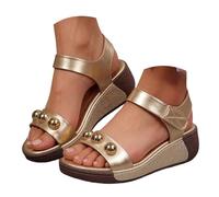 Women's Sandals Women's Comfortable Sandals, Women's Summer Sandals Single Strap Non-Slip Adjustable Padded Insole Synthetic Open Toe Elegant Trend 2026 For Beach, gold, 9 UK