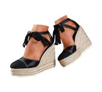 Women's Sandals Women's Comfortable Sandals, Women's Summer Wedge Thick Platform High Adjustable Strap Boho Style Trend Versatile Closed Toe Minimalist Holiday Jute Sole, Black/White, 9.5 UK