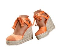 Women's Sandals Women's Comfortable Sandals, Women's Summer Wedge Thick Platform High Adjustable Strap Boho Style Trend Versatile Closed Toe Minimalist Holiday Jute Sole, orange, 8 UK