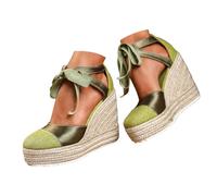 Women's Sandals Women's Comfortable Sandals, Women's Summer Wedge Thick Platform High Adjustable Strap Boho Style Trend Versatile Closed Toe Minimalist Holiday Jute Sole, green, 6 UK