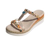 Womens Sandals Women's Sandals With Woven Strap Summer Platform Wedges Handmade Beaded Woven Random Pattern Lightweight Vacation (D, 5)