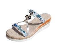 Womens Sandals Women's Sandals With Woven Strap Summer Platform Wedges Handmade Beaded Woven Random Pattern Lightweight Vacation (3.5)