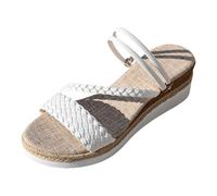 Womens Sandals Women's Sandals With Woven Strap Summer Platform Wedges Handmade Beaded Woven Random Pattern Lightweight Vacation (I, 4.5)