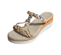 Womens Sandals Women's Sandals With Woven Strap Summer Platform Wedges Handmade Beaded Woven Random Pattern Lightweight Vacation (F, 7)